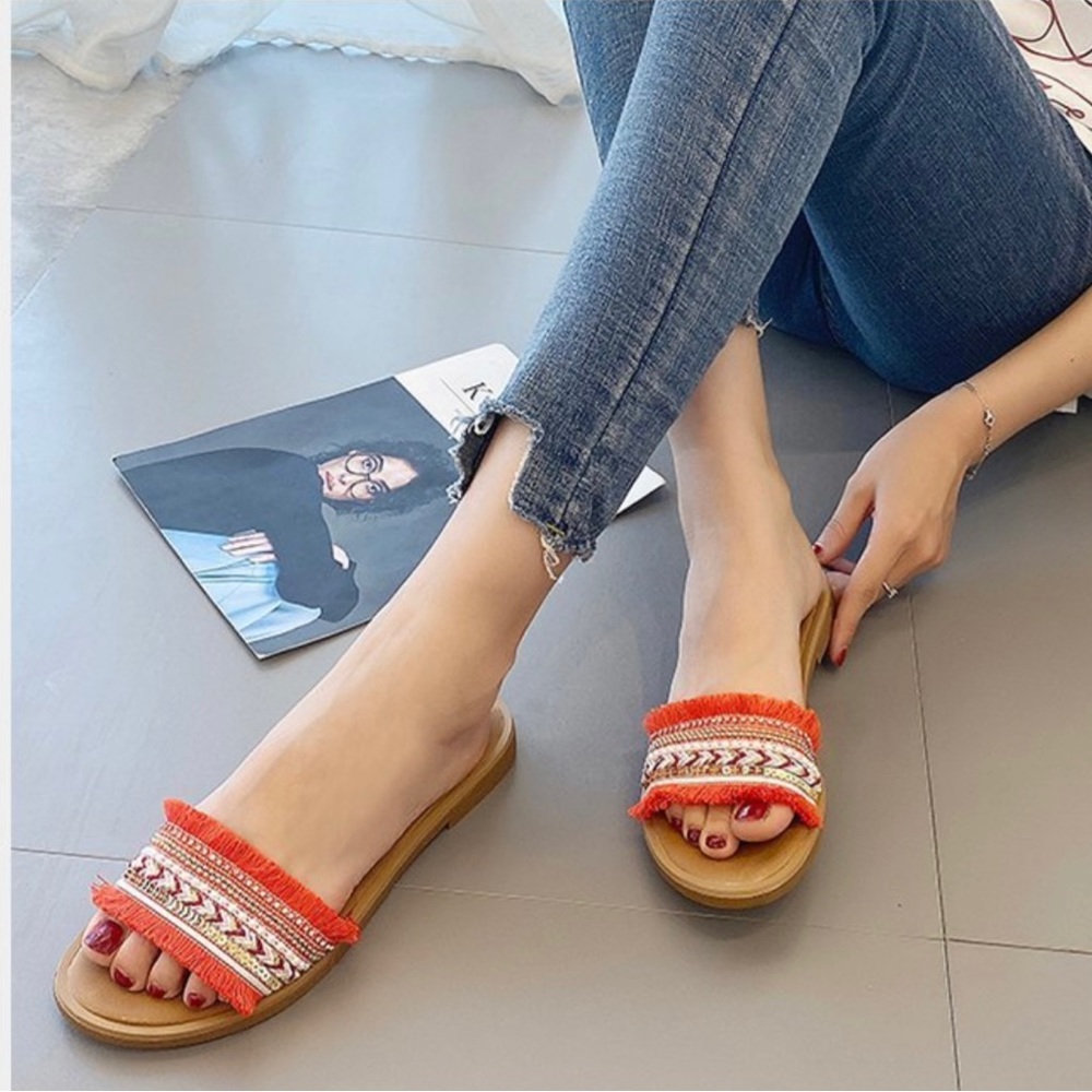Orange and Tan Women's Sandals